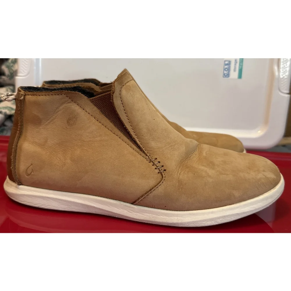 Olukai Hawai'iloa Manu Hope Women's Leather Booties Size 8.5 Tan Soft